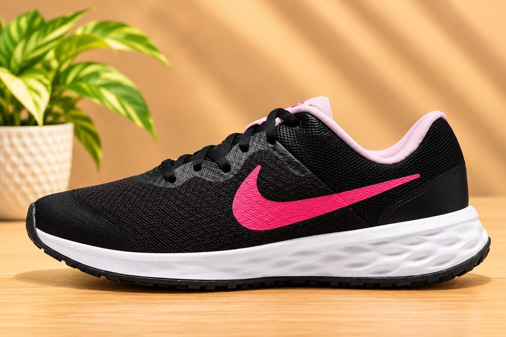 USED Nike Revolution 6 NN GS Kids Running Shoes Black Hyper Pink Size 6.5